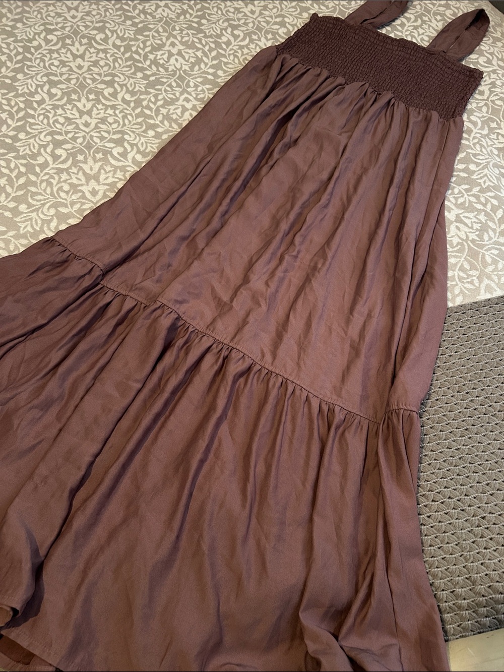 Brown Tiered Smocked Maxi Skirt